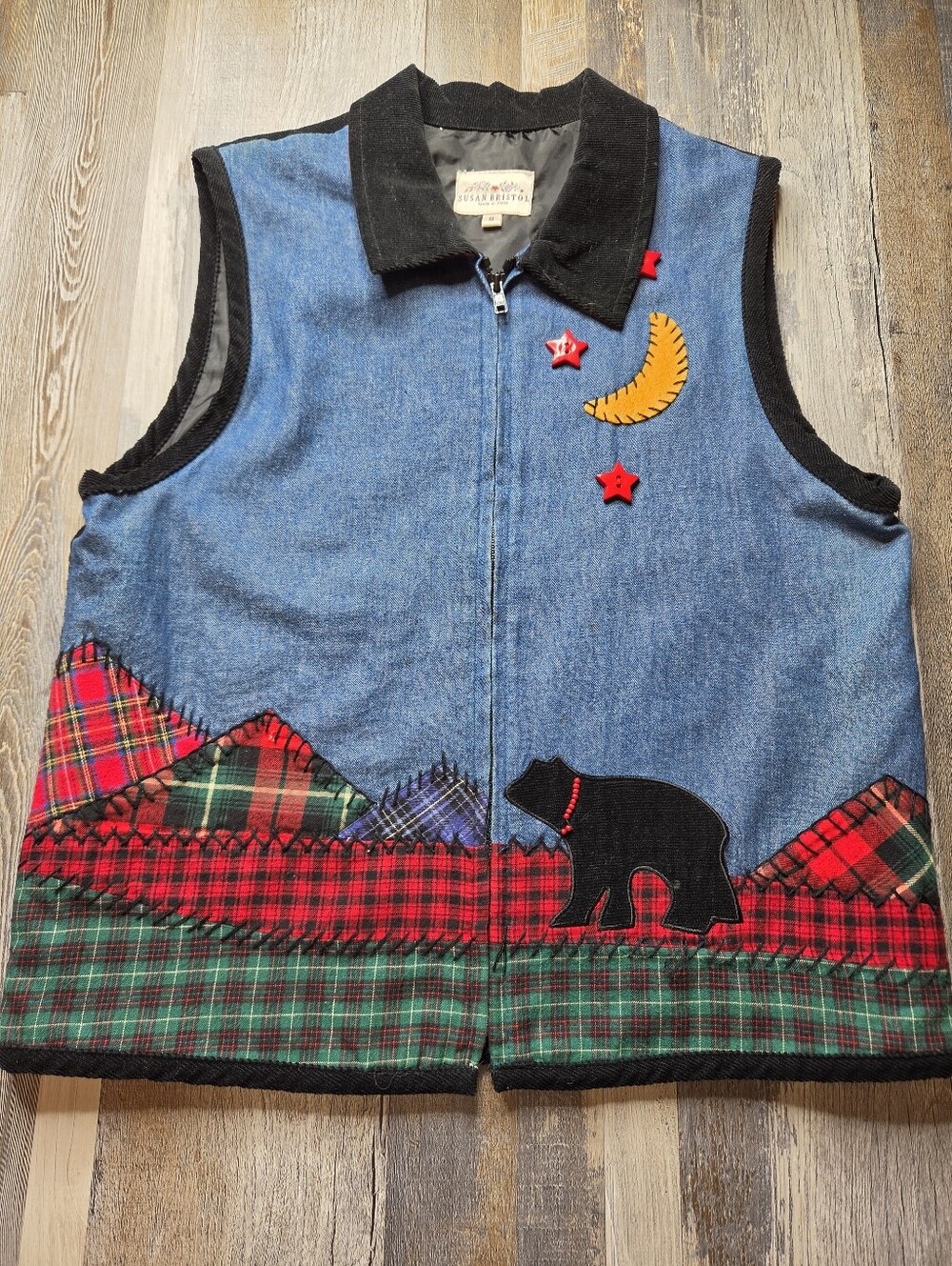 Susan Bristol Vintage Vest Women's Small Mountain Bear Theme